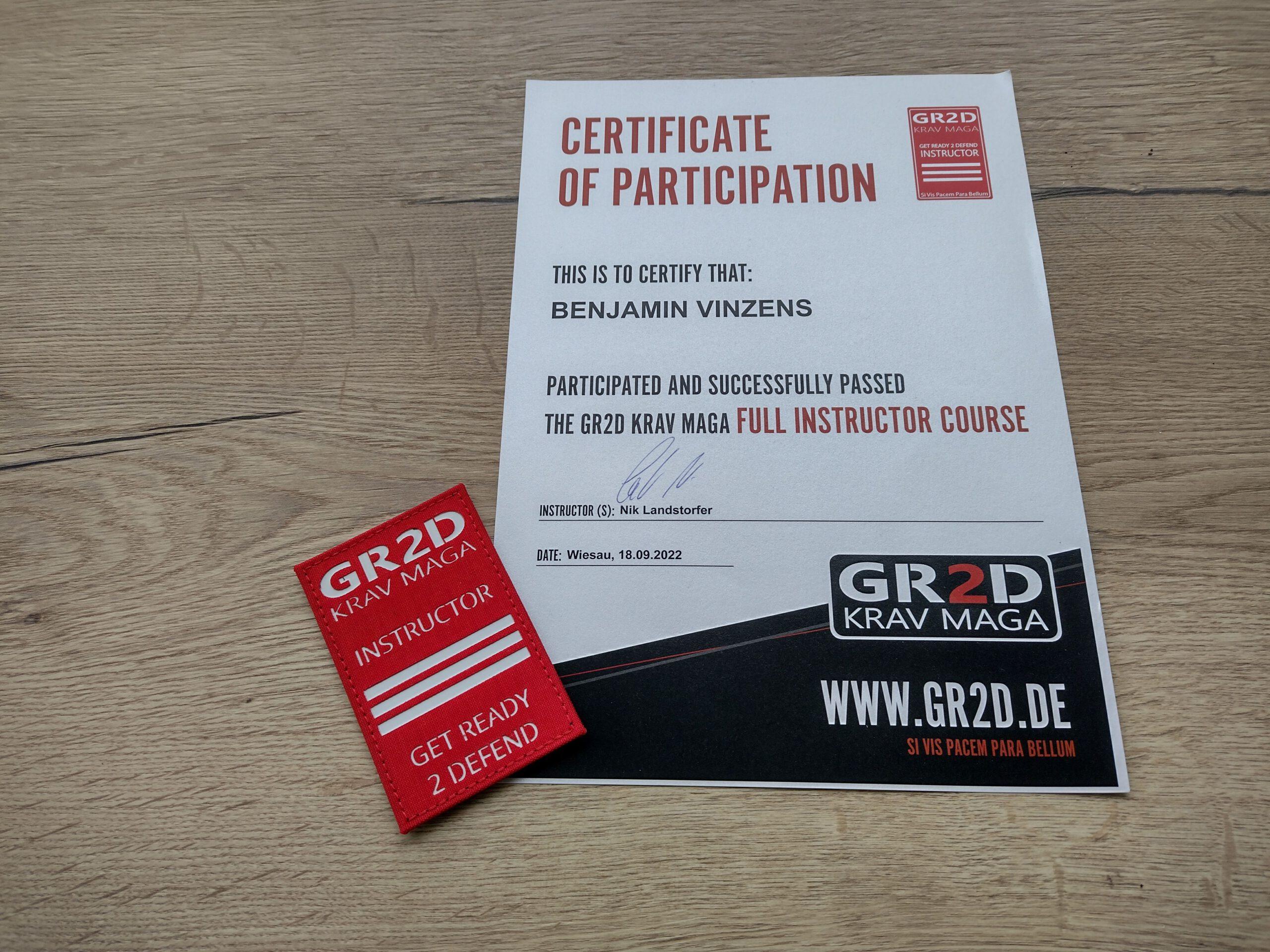 Nachweis GR2D Krav Maga Full Instructor